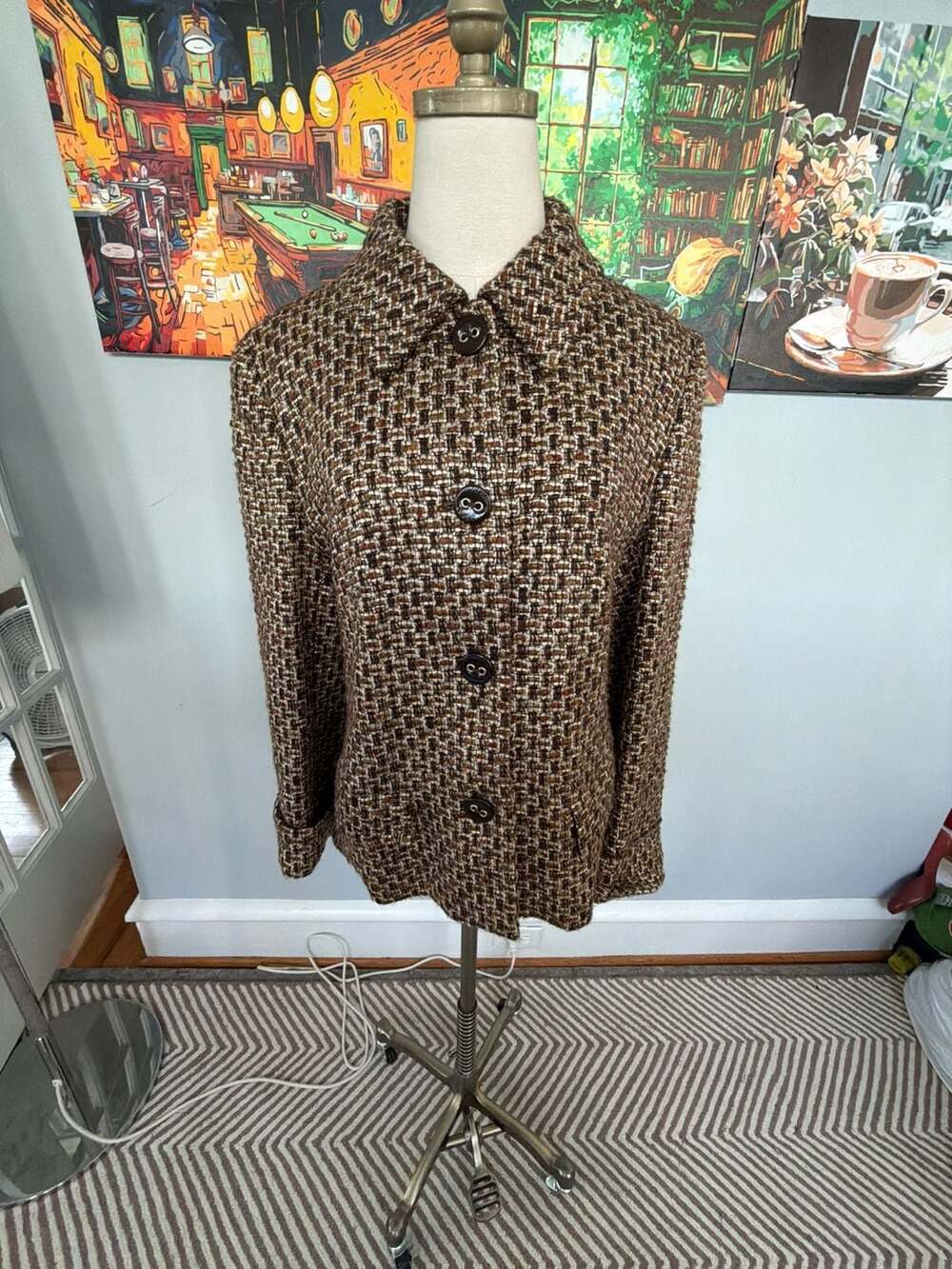Escada Vintage Brown Boucle Tweed Wool Blend Blazer size 42
